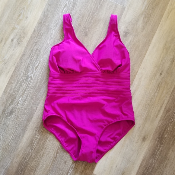 NWT Aqua Green Purple Pink One Piece Swimsuit Size 16 - Picture 2 of 9